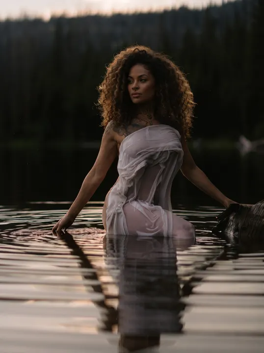 AI image: Wading into a lake at dusk