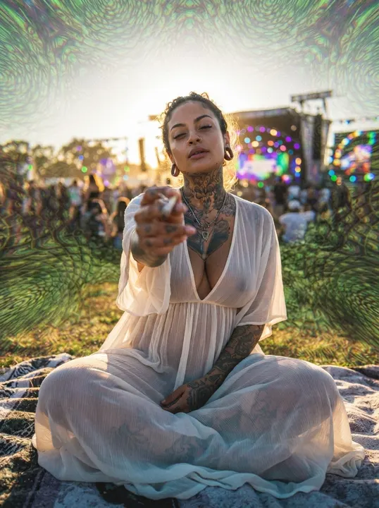 AI image: Sitting on a blanket at a festival
