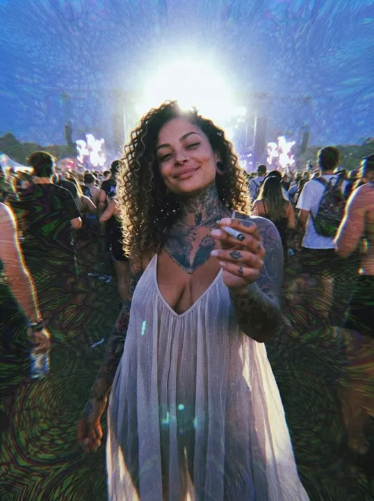 AI image: At a festival, holding out a smoke