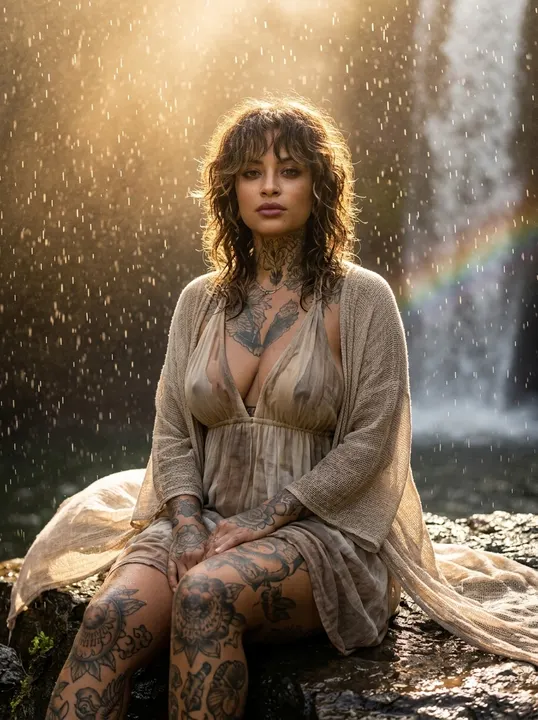 AI image: By a waterfall in the rain
