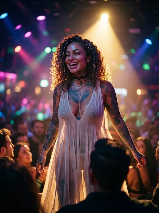 AI image: Dancing at a concert in a sheer dress