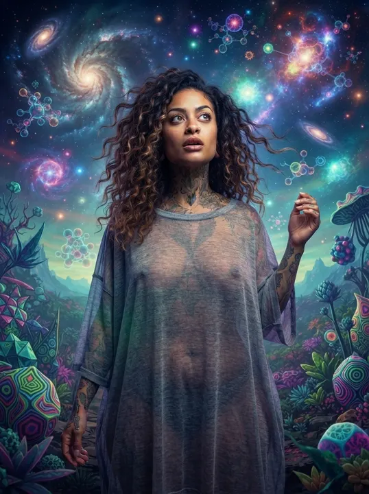 AI image: A sheer shirt under a cosmic sky