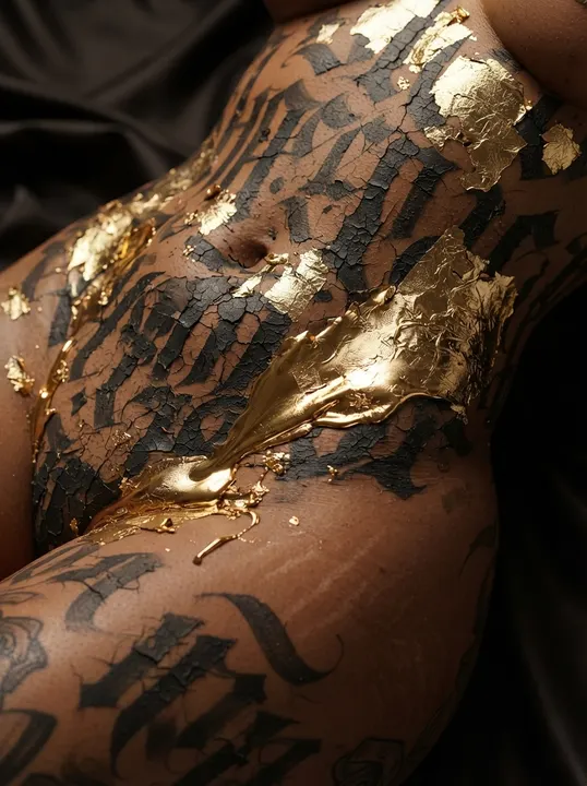 AI image: Gold paint flaking over lettering on her side
