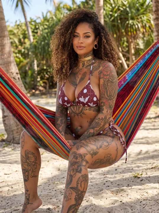AI image: In a striped hammock on the beach