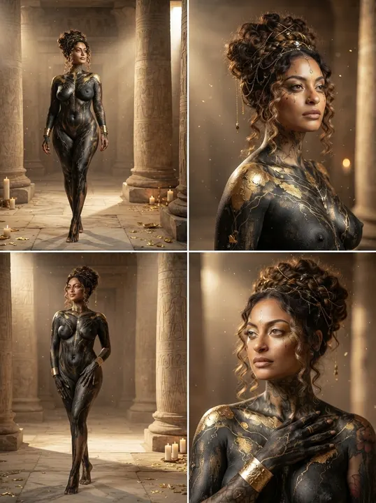 AI image: An onyx and gold series in a candlelit hall