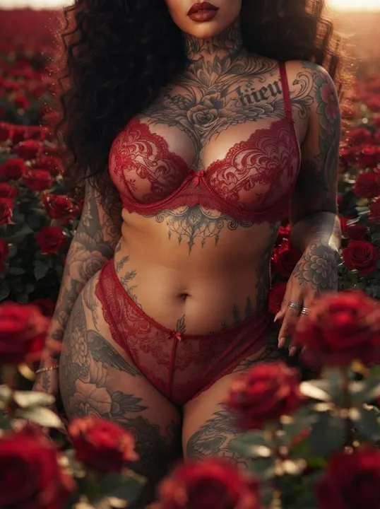 AI image: Red lingerie among red flowers