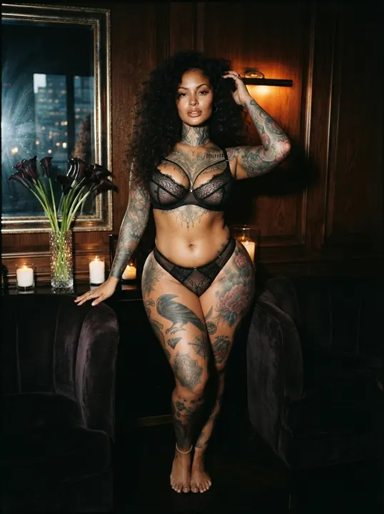 AI image: Black lingerie in a dark study