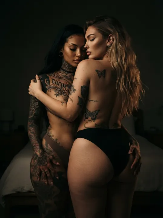 AI image: Two women embracing in underwear