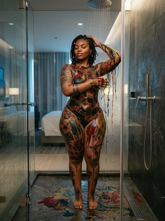 AI image: Body paint running off in a shower