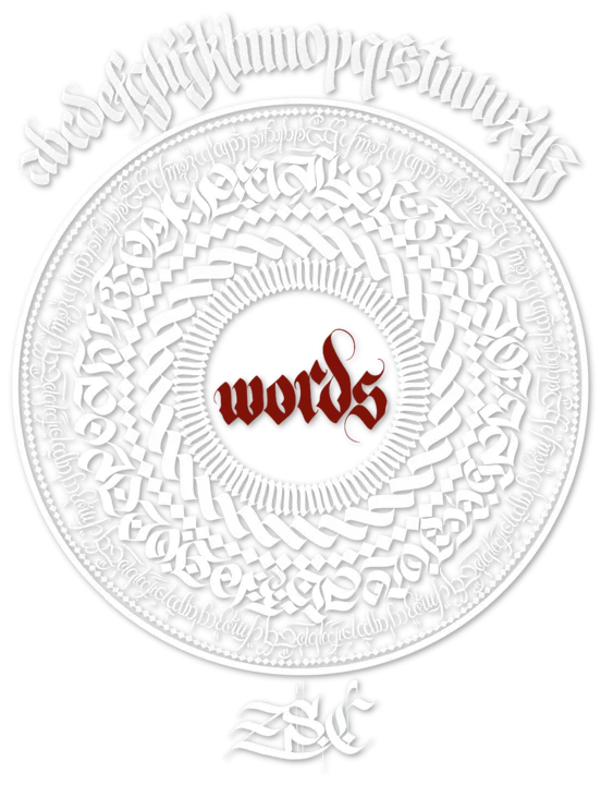 The words. mandala redrawn in white for a shirt, with a red centre and the ZSC signature