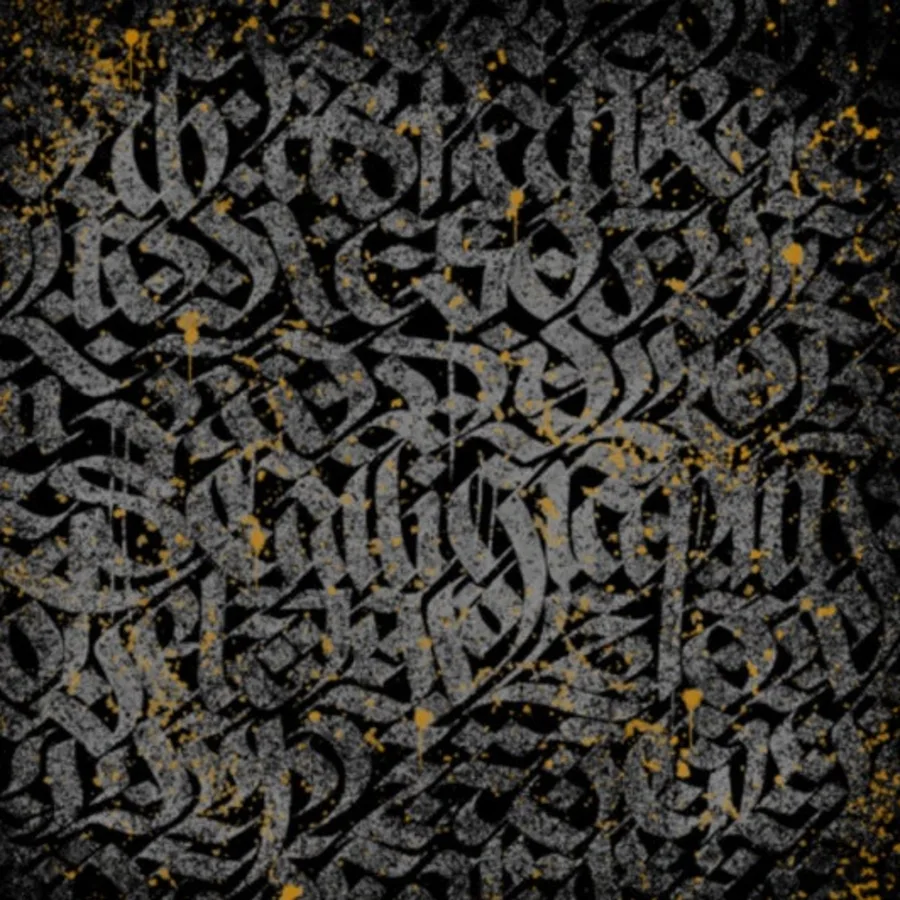Calligraffiti: layered black and gold blackletter