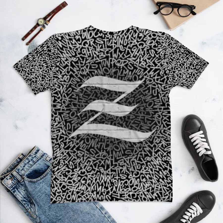 The all-over Z shirt: a silver Z on a field of tiny lettering