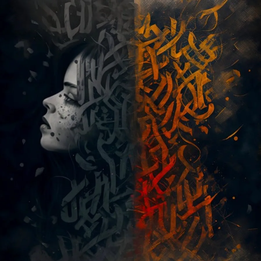 Blaze: a portrait split by orange lettering