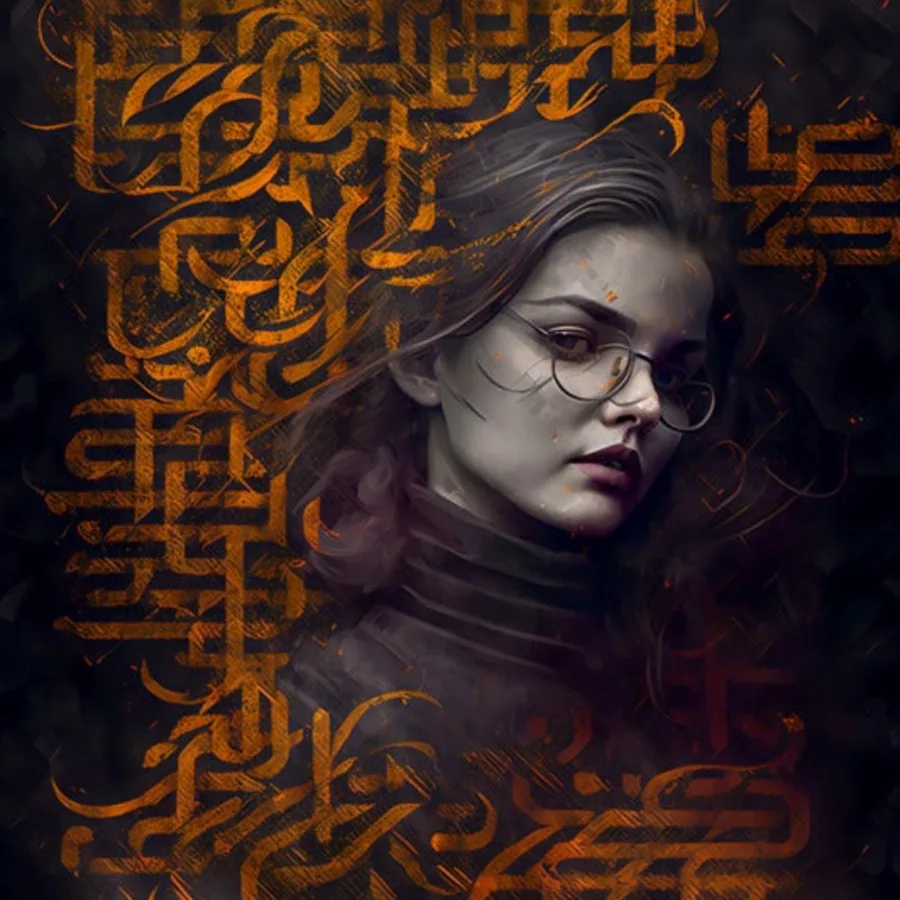 Hermione: a portrait wrapped in orange lettering