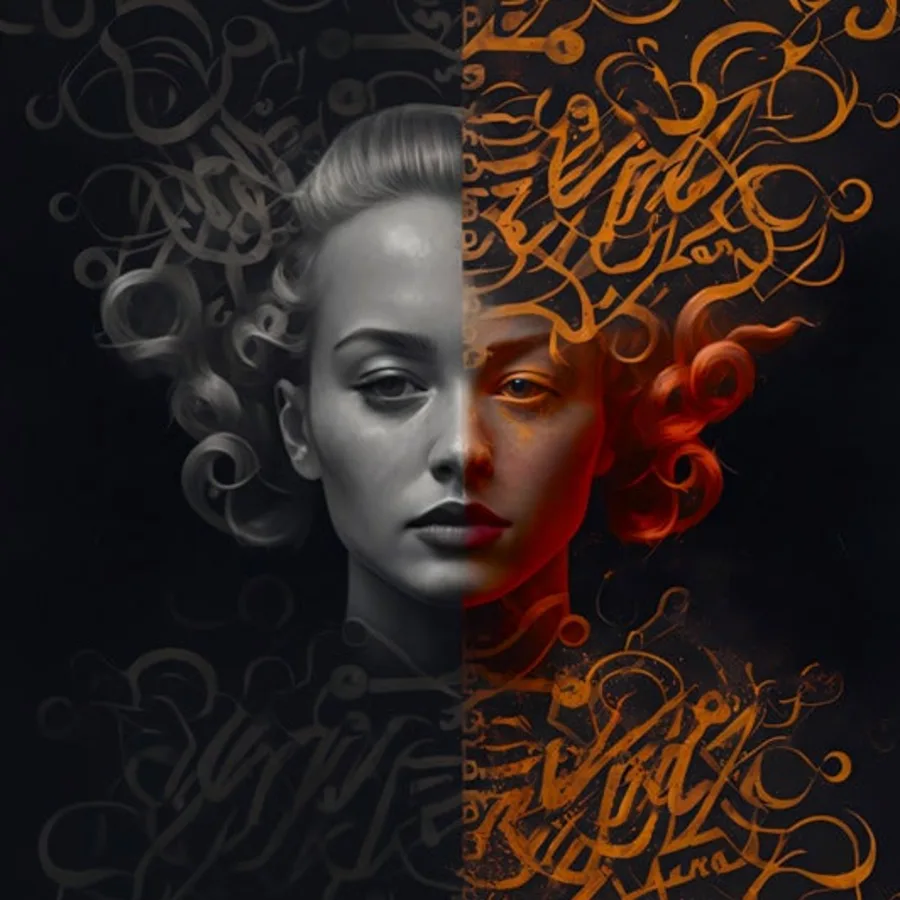 Marilyn: a portrait split by red and orange lettering
